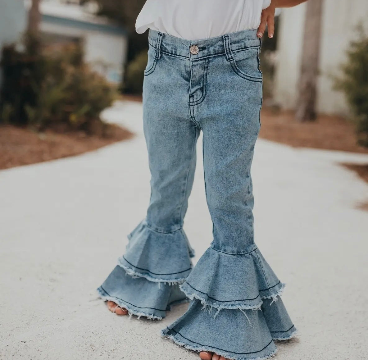 Light Wash Ruffle Pants