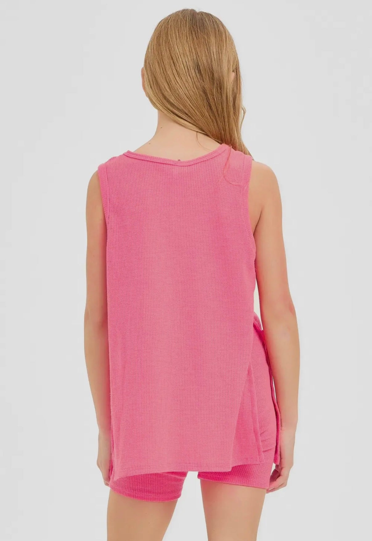 Waffle Knit Top & Biker Shorts Set *Hot Pink