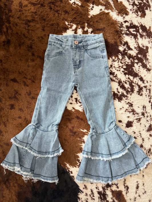 Light Wash Ruffle Pants