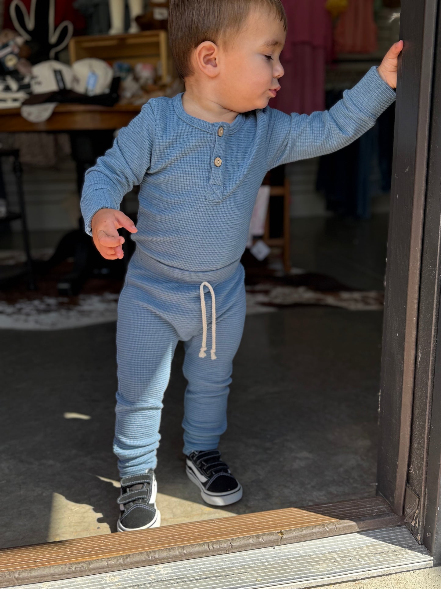 Dusty Blue Waffle Cozy Set