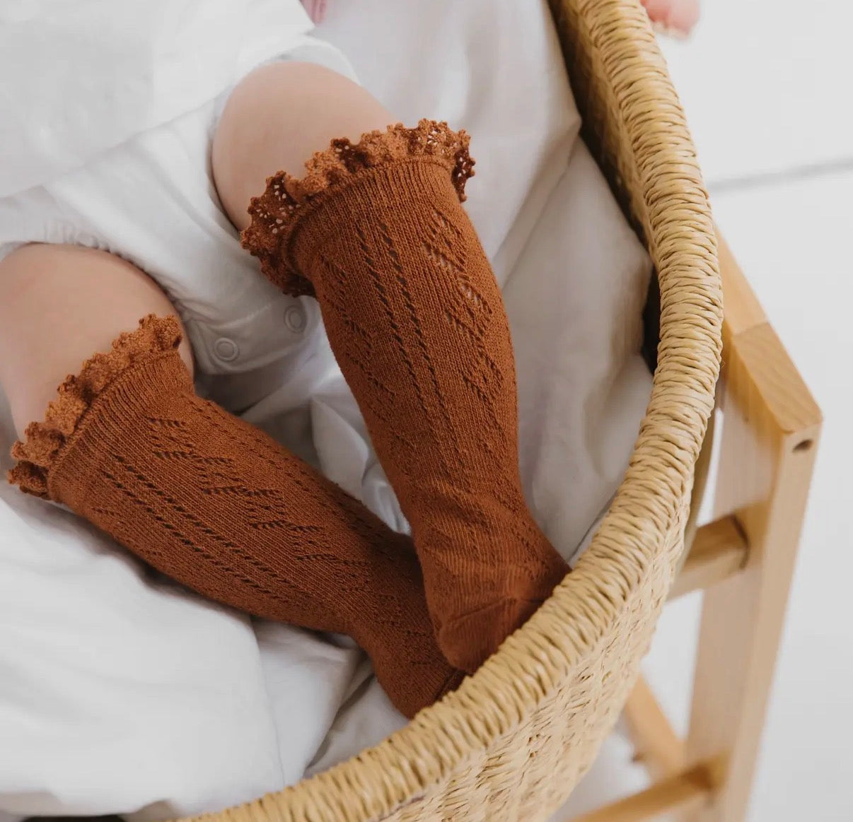Sugar Almond Lace Top Knee High Socks