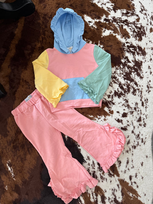 Color Block Hooded Set