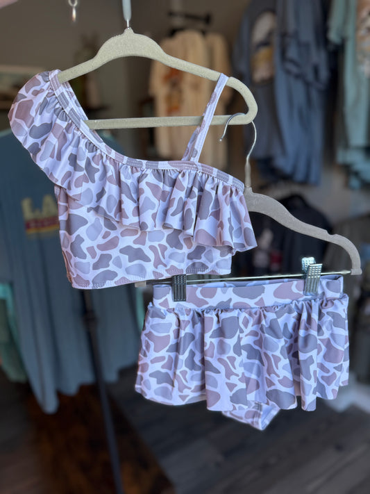 Classic Camo Ruffle 2 Piece Bathing Suit
