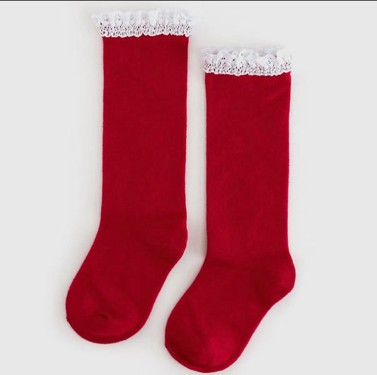 Santa Baby Lace Top Knee High Socks