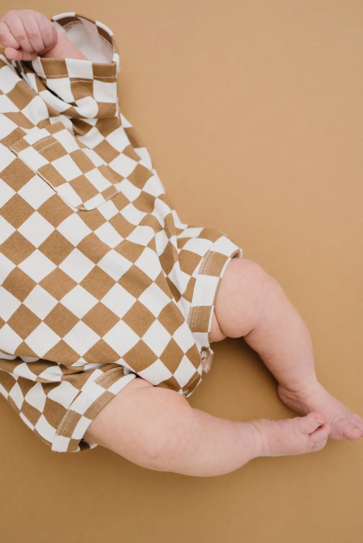 Brown Checkered Pocket Romper