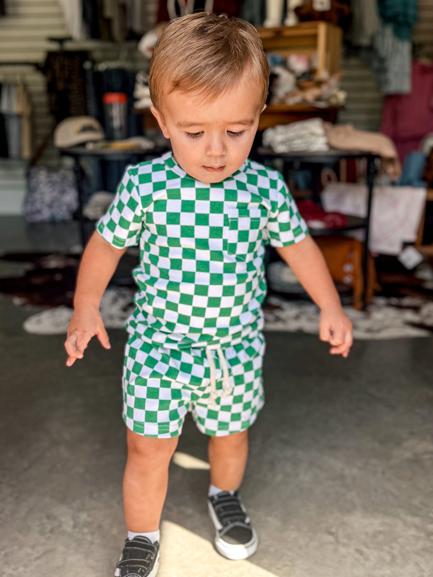Green Checkered Pocket Set