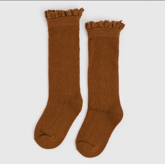 Sugar Almond Lace Top Knee High Socks