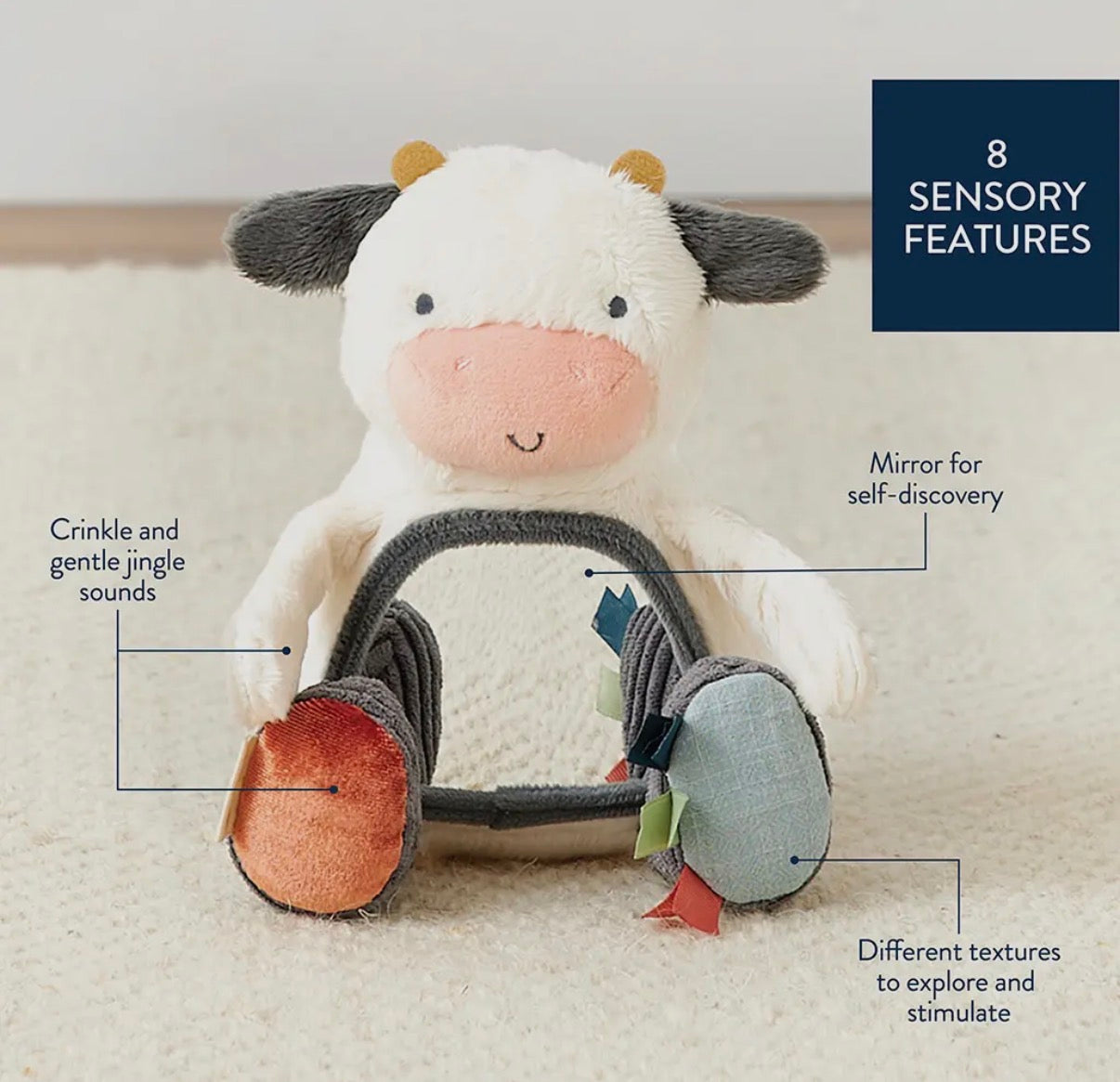 Carmen the Cow— Itzy Bitzy Mirror Travel + Tummy Time Toy