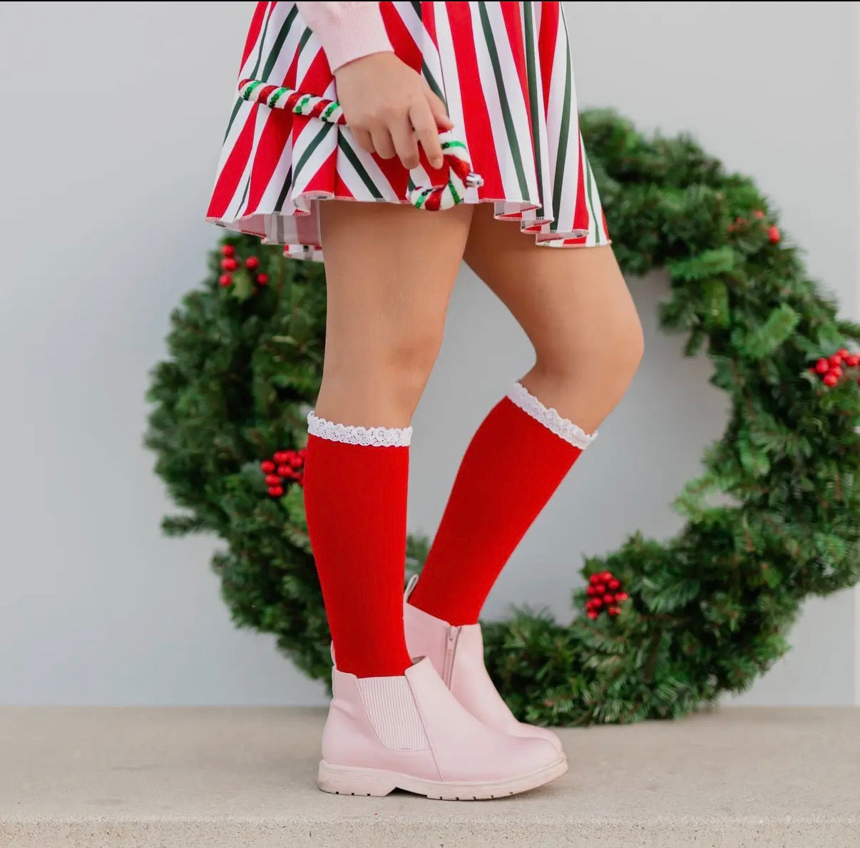 Santa Baby Lace Top Knee High Socks